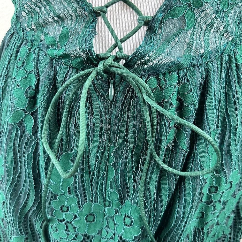 Aooksmery Women's Size M Lace Mini Dress‎ Emerald Green Tie Back New - Picture 6 of 15